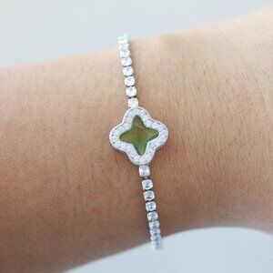 14mm Clover Green CZ Diamond Tennis Bracelet Stainless Steel